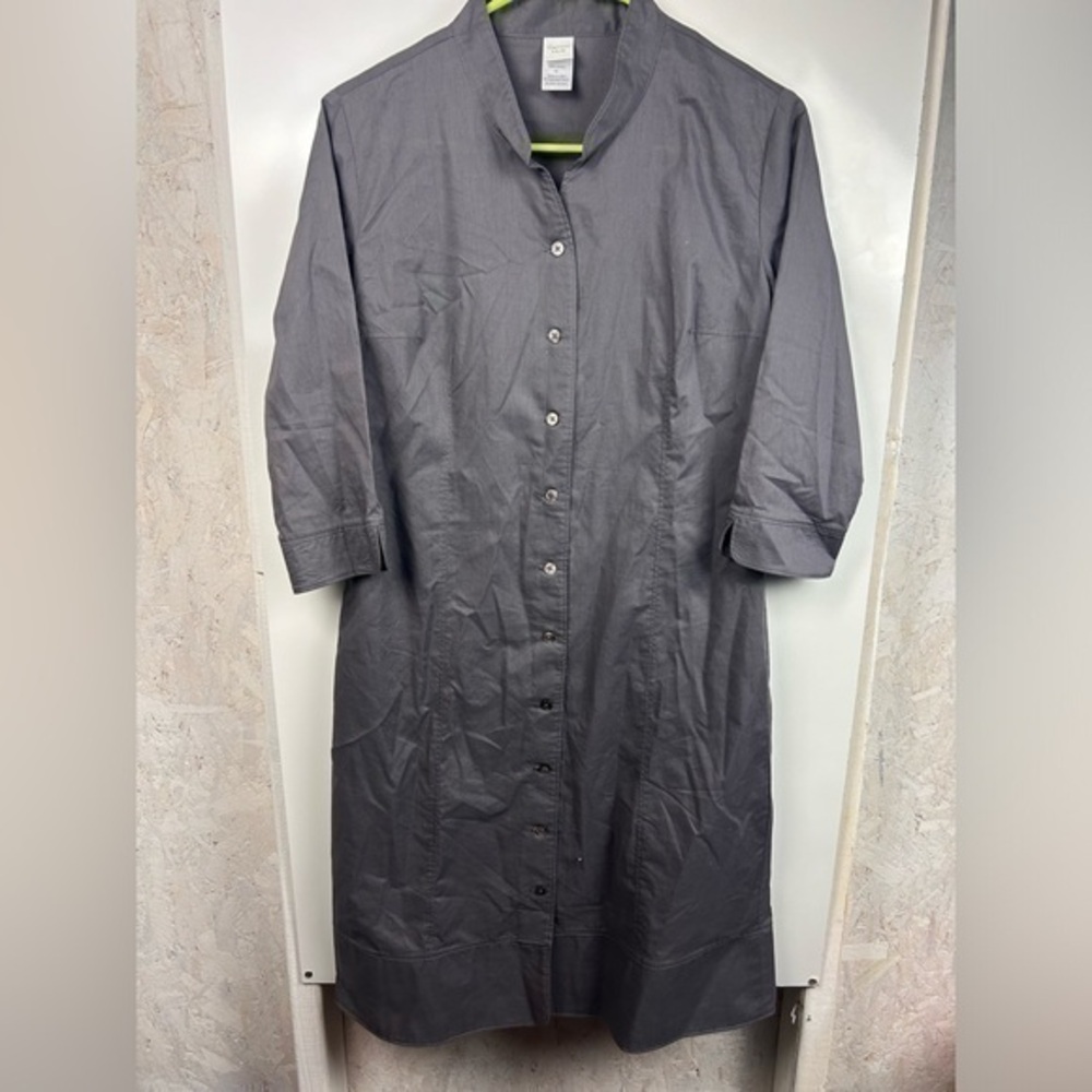 Garnet hill grey‎ long sleeve button front shirt dress